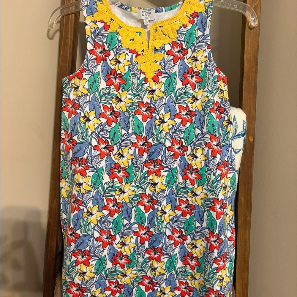 Crown & Ivy Floral Kids Dress with Yellow Trim
